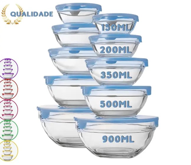 Conjunto Tigelas em Vidro Com Tampa
